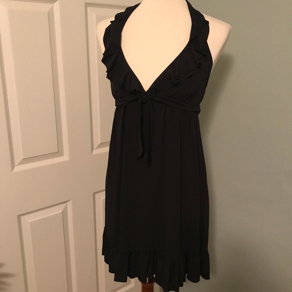 Kenneth Cole black ruffle halter swim cover/dress